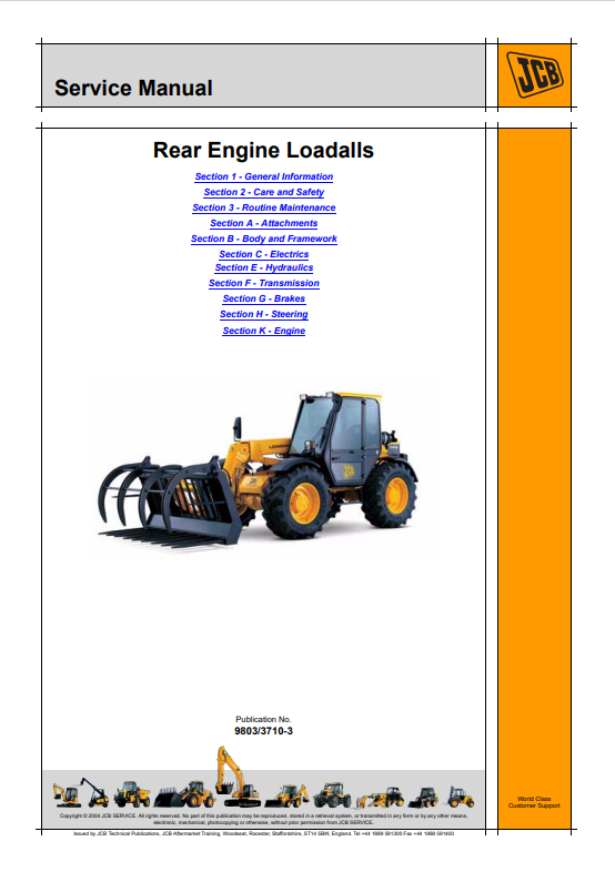 JCB Rear Engine Loadalls 526, 528 Service Manual 9803/3710-3 PDF