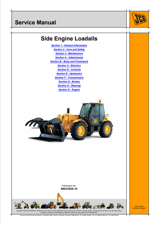JCB Side Engine Loadall 530, 532, 535, 537, 540 Service Manual 9803/3630-14 PDF
