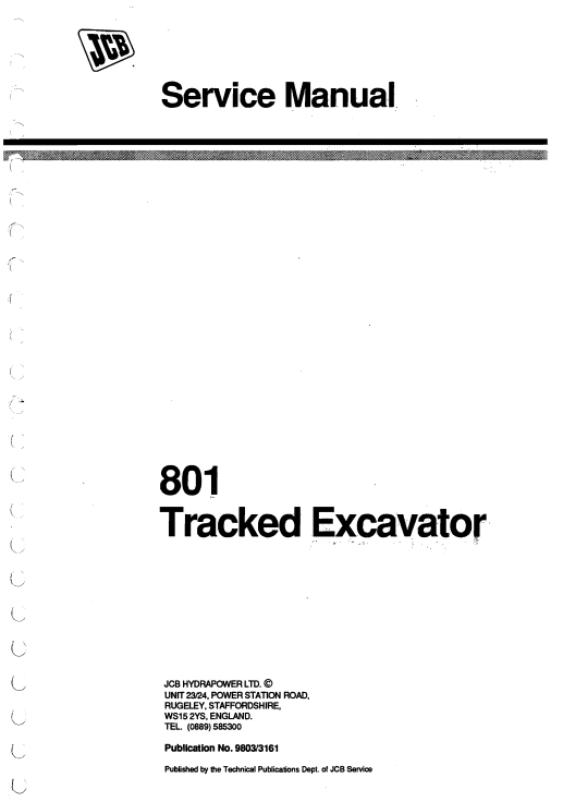 JCB Tracked Excavator 801 Service Manual 9803/3161 PDF 