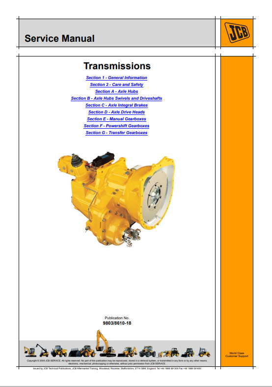 JCB Transmission Service Manual 9803/8610-18 PDF