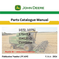 John Deere 1072, 1075,175HY Combine Parts Catalog Manual PC4192 PDF
