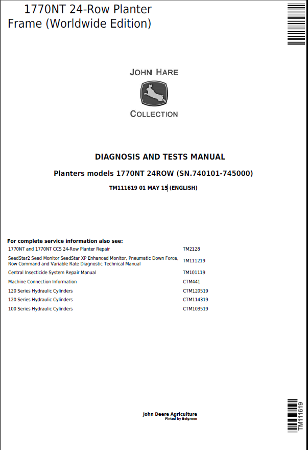 John Deere 1770NT 24-Row Planter Frame Diagnosis and Test Manual TM111619 PDF