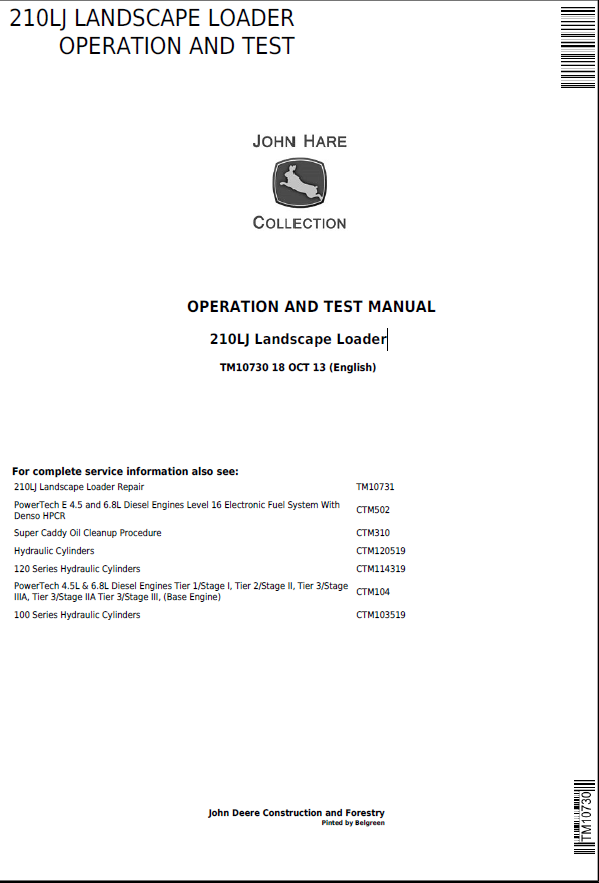 John Deere 210LJ Landscape Loader Operation and Test Manual TM10730 PDF