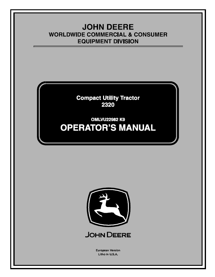 John Deere 2320 Compact Utility Tractor Operator Manual OMLVU22982 PDF
