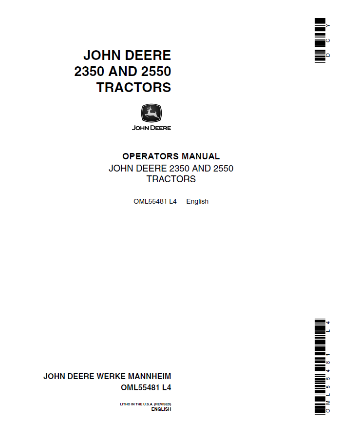 John Deere 2350 and 2550 Tractor Operator Manual OML55481 PDF