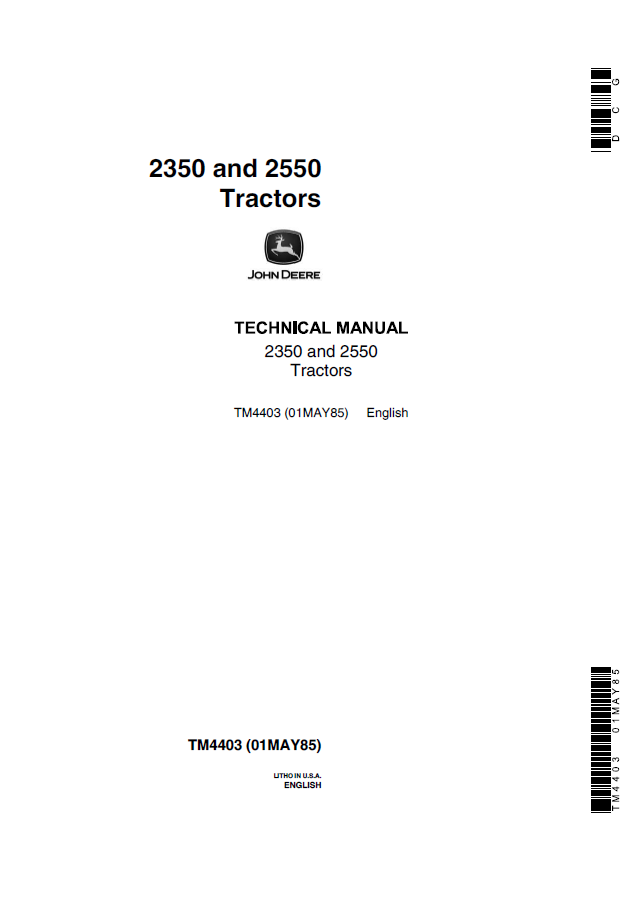 John Deere 2350 and 2550 Tractor Technical Manual TM4403 PDF 
