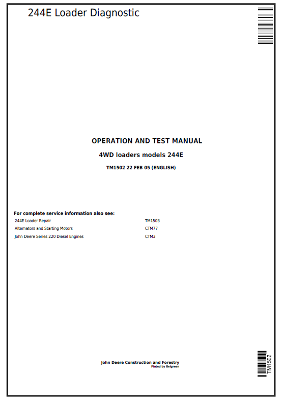 John Deere 244E Loader Diagnostic Operation and Test Manual TM1502 PDF