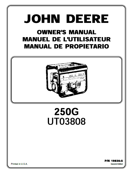 John Deere 250G UT03808 Owner Manual OMM19836 PDF