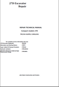 John Deere 27 Excavator Repair Technical Manual TM2356 PDF