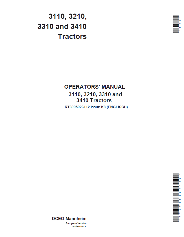 John Deere 3110, 3210, 3310 and 3410 Tractors Operator Manual RT6005023112 PDF