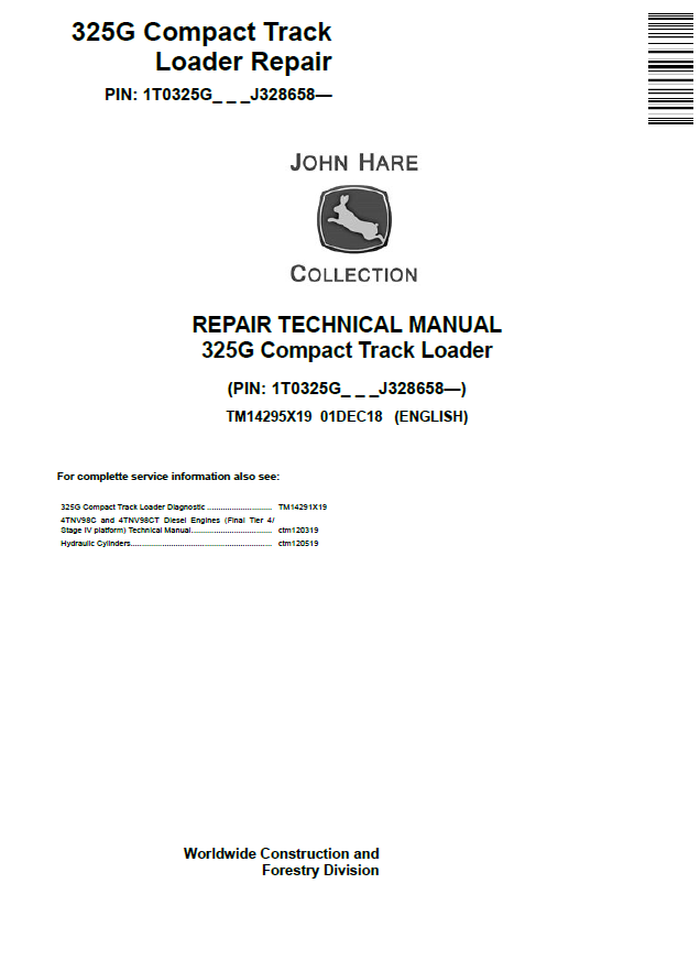 John Deere 325G Compact Track Loader Repair Technical Manual TM14295X19 PDF