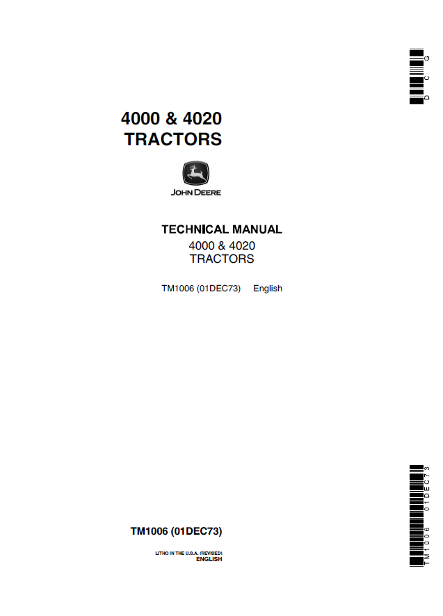 John Deere 4000 and 4020 Tractors Technical Manual TM1006 PDF 