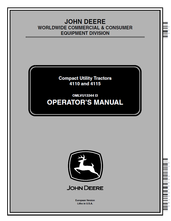 John Deere 4110 and 4115 Compact Utility Tractors Operator Manual OMLVU13344 PDF