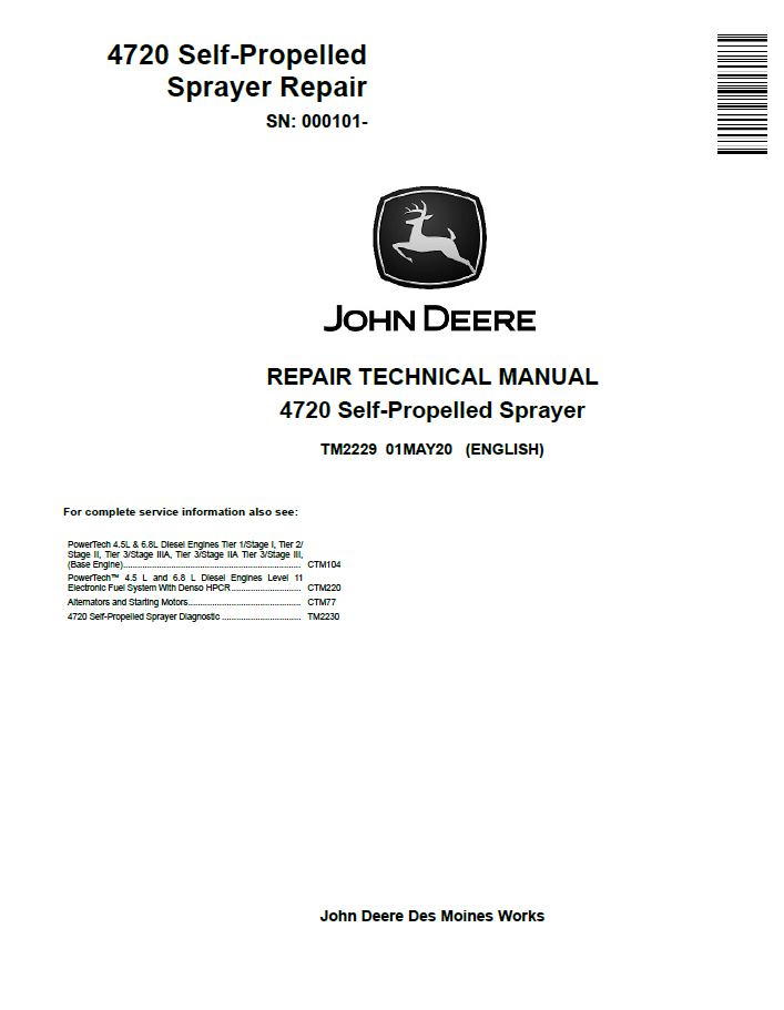 John Deere 4720 Self-Propelled Sprayer Repair Technical Manual TM2229 PDF 
