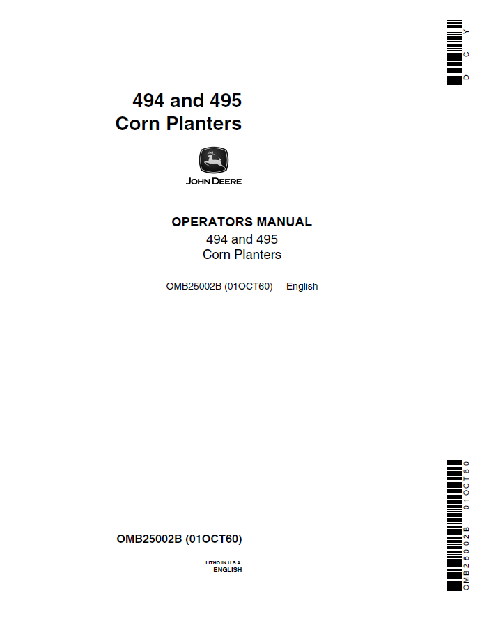 John Deere 494 and 495 Corn Planters Operator Manual OMB25002B PDF