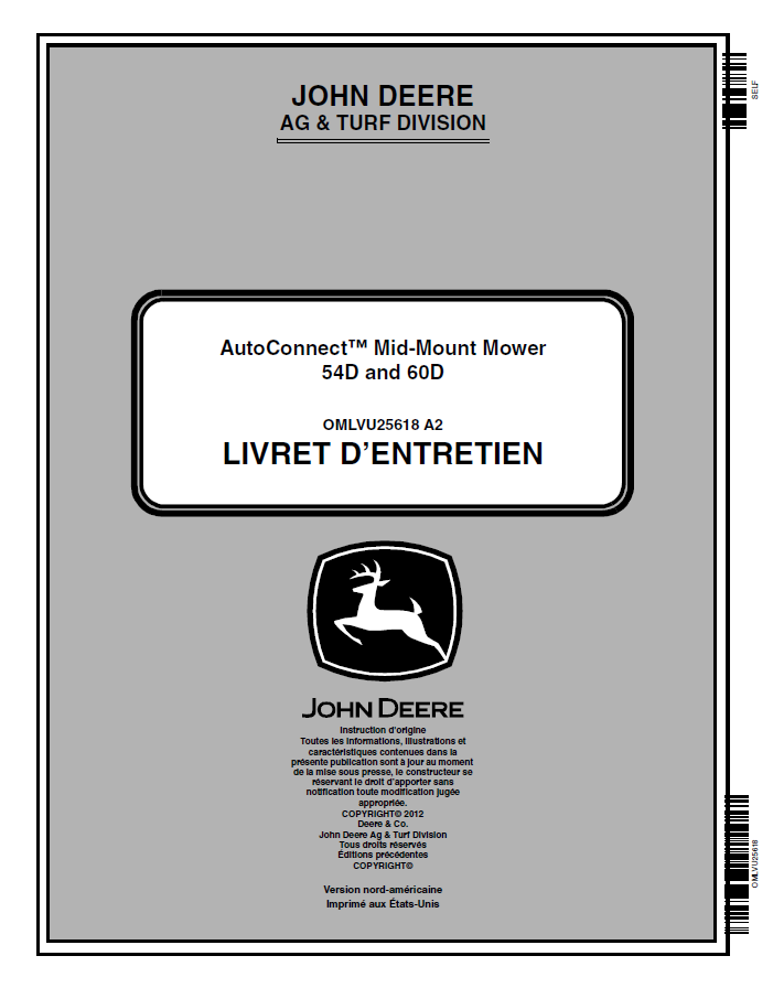 John Deere 54D and 60D AutoConnect™ Mid-Mount Mower Operator Manual OMLVU25618 PDF