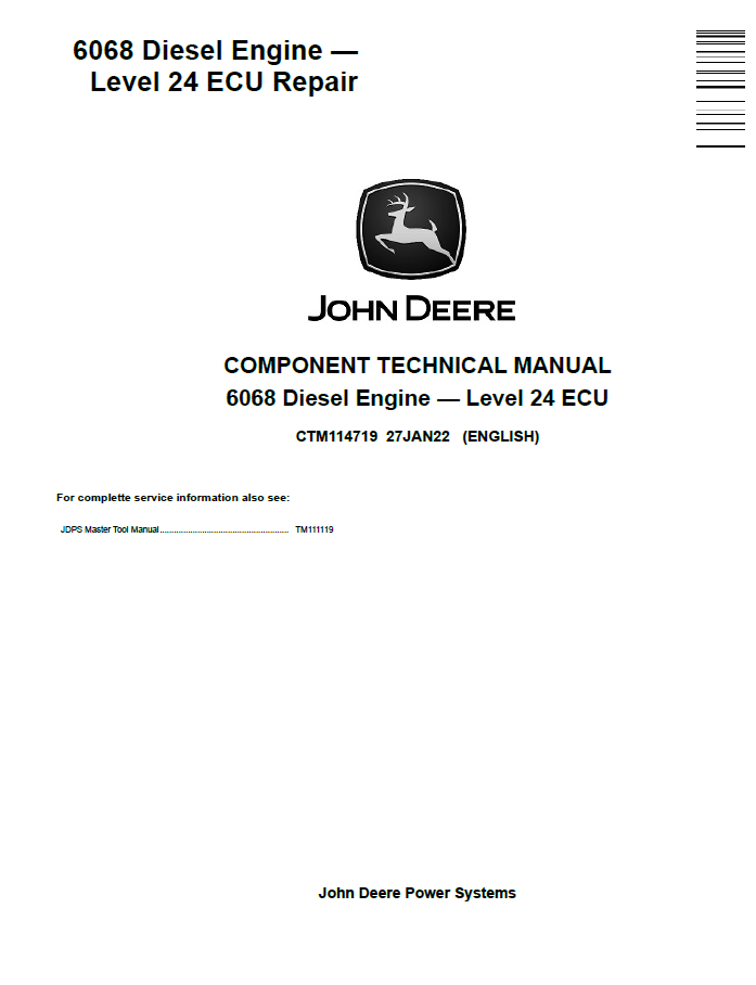 John Deere 6068 Diesel Engine Level 24 ECU Repair Component Technical Manual CTM114719 PDF