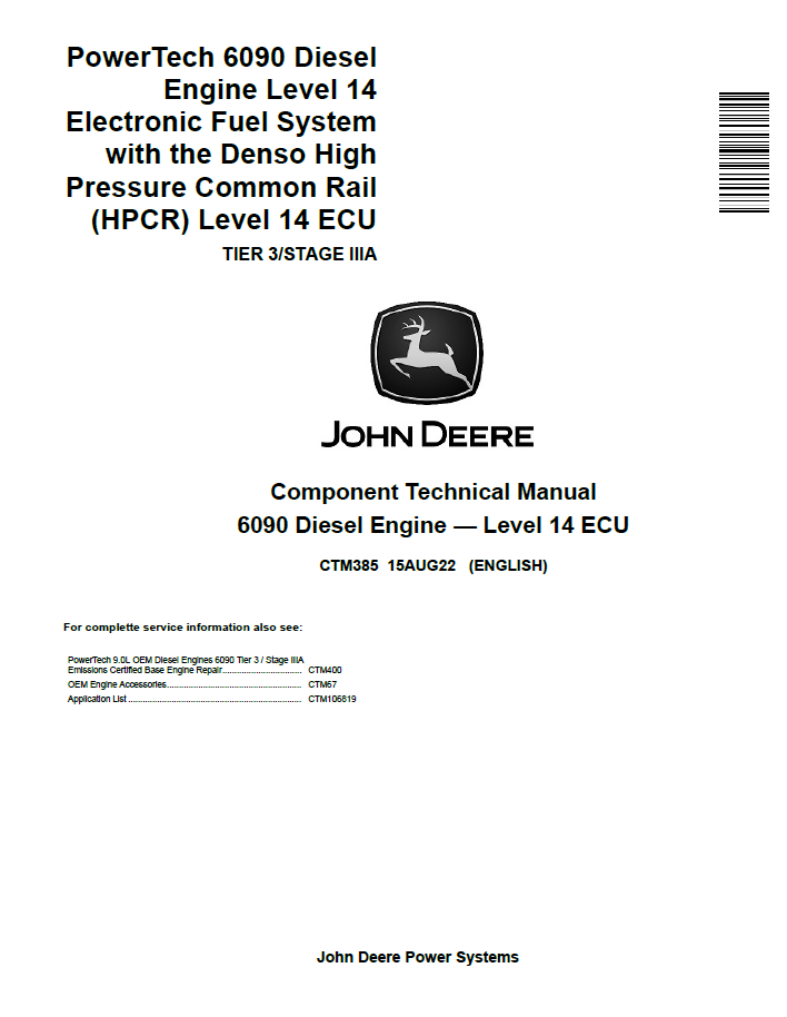 John Deere 6090 Diesel Engine — Level 14 ECU Component Technical Manual CTM385 PDF