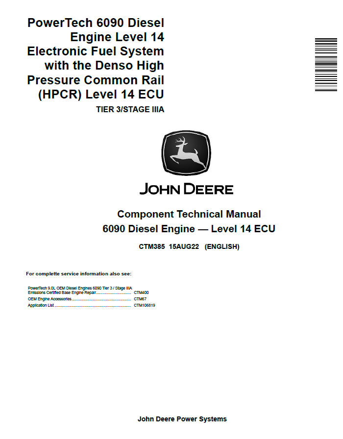 John  Deere 6090 Diesel Engine — Level 14 ECU Component Technical Manual CTM385 PDF