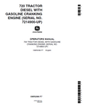 John Deere 720 Tractor Diesel With Gasoline Cranking Engine Operator Manual OMR2086 PDF