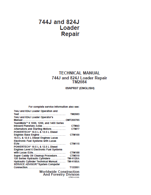 John Deere 744J and 824J Loader Technical Manual TM2084 PDF 