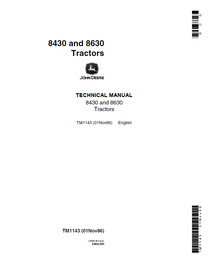 John Deere 8430 and 8630 Tractor Technical Manual TM1143 PDF
