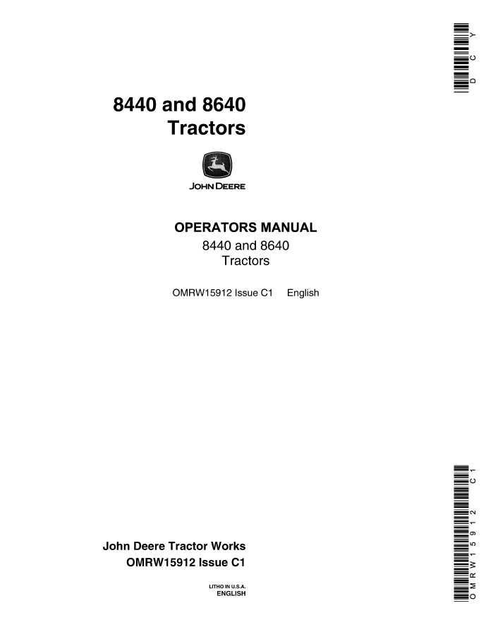 John Deere 8440 and 8640 Tractors Operator Manual OMRW15912 PDF