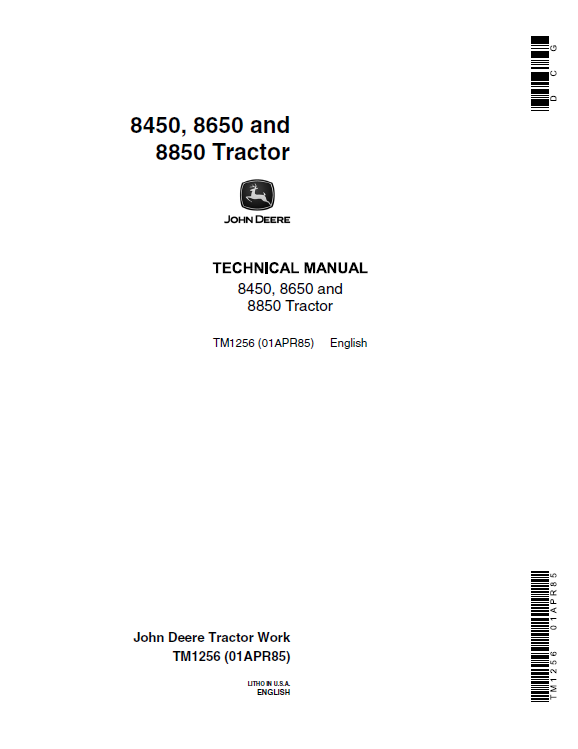 John Deere 8450, 8650 and 8850 Tractor Technical Manual TM1256 PDF