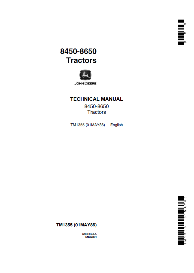 John Deere 8450 and 8650 Tractors Technical Manual TM1355 PDF 