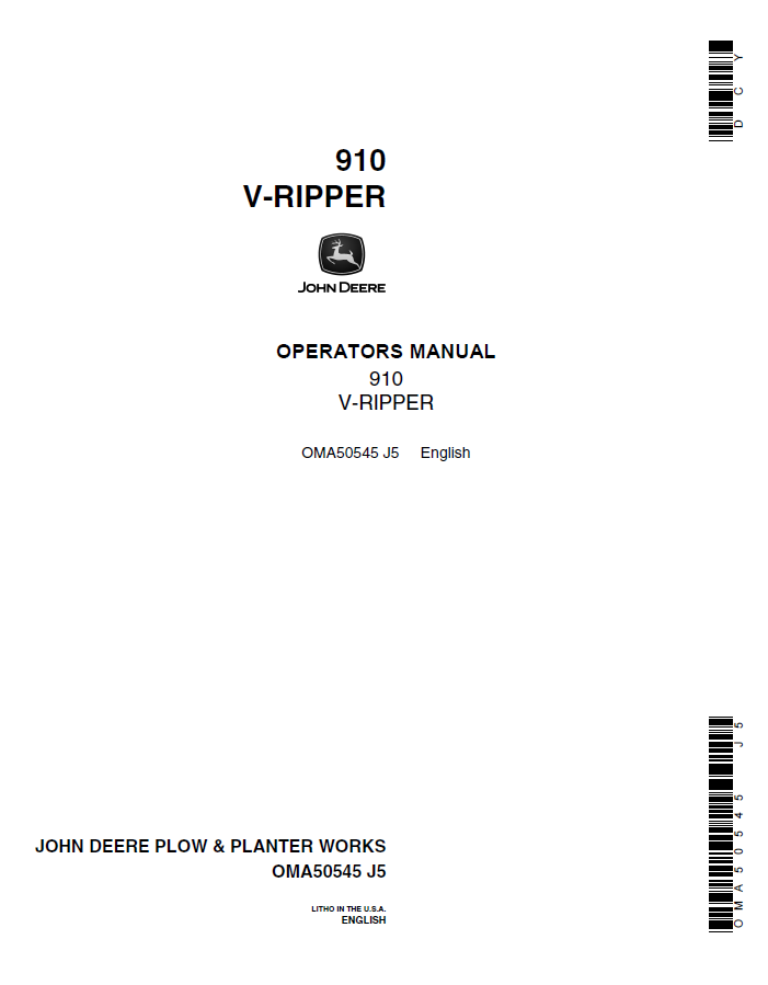 John Deere 910 V-Ripper Operator Manual OMA50545 PDF 