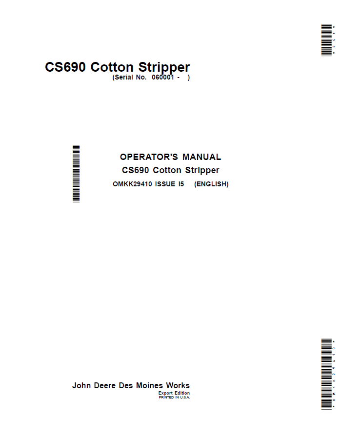 John Deere CS690 Cotton Stripper Operator Manual OMKK29410 PDF 