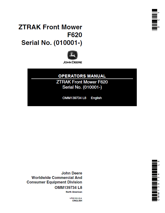 John Deere F620 ZTRAK Front Mower Operator Manual OMM139734 PDF
