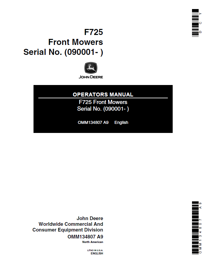 John Deere F725 Front MowerS Operator Manual OMM134807 PDF