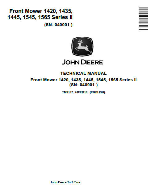 John Deere Front Mower 1420, 1435, 1445, 1545, 1565 Series II Technical Manual TM2147 PDF