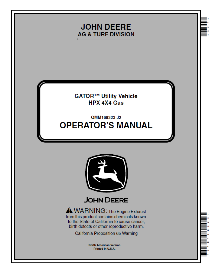 John Deere Gator™ Utility Vehicle HPX 4X4 Gas Operator Manual OMM168323 PDF