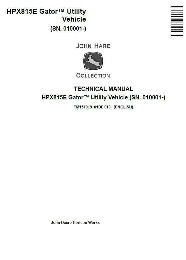 John Deere HPX815E Gator Utility Vehicle Technical Manual TM151019 PDF