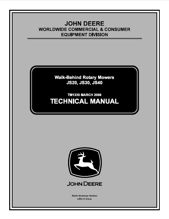 John Deere JS20, JS30, JS40 Rotary Mowers Technical Manual TM1335 PDF