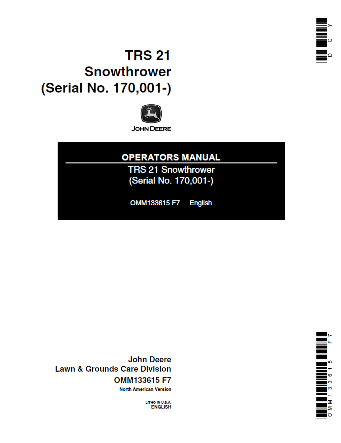 John Deere TRS 21 Snowthrower Operator Manual OMM133615 PDF