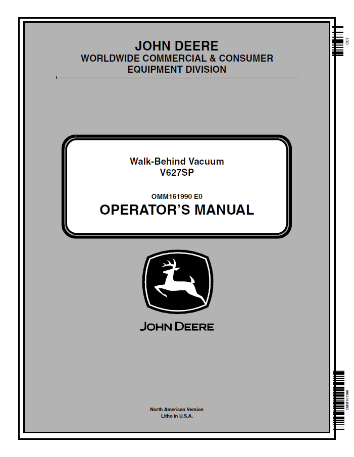 John Deere V627SP Walk-Behind Vacuum Operator Manual OMM161990 PDF