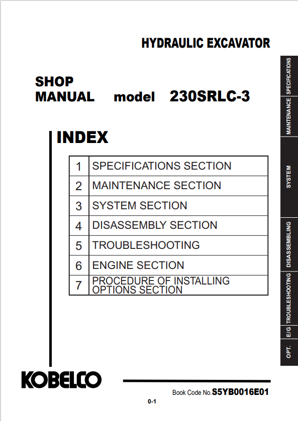 KOBELCO 230SRLC-3 HYDRAULIC EXCAVATOR SERVICE MANUAL PDF