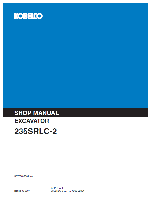 KOBELCO 235SRLC-2  HYDRAULIC EXCAVATOR SHOP MANUAL PDF