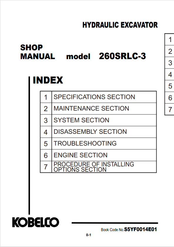 KOBELCO 260SRLC-3 HYDRAULIC EXCAVATOR SERVICE MANUAL PDF