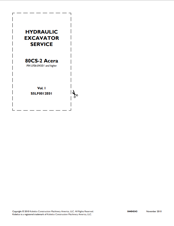 KOBELCO 80CS-2 ACERA HYDRAULIC EXCAVATOR SERVICE MANUAL PDF