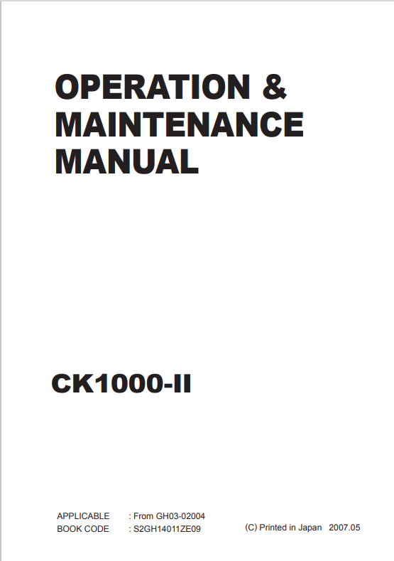 KOBELCO CK1000-II CRAWLER CRANE OPERATION AND MAINTENANCE MANUAL PDF