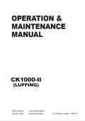 KOBELCO CK1000-II LUFFING CRAWLER CRANE OPERATION AND MAINTENANCE MANUAL PDF