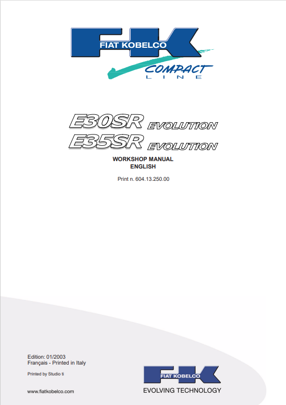 KOBELCO FIAT E30SR, E35SR COMPACT LINE EVOLUTION WORKSHOP MANUAL PDF