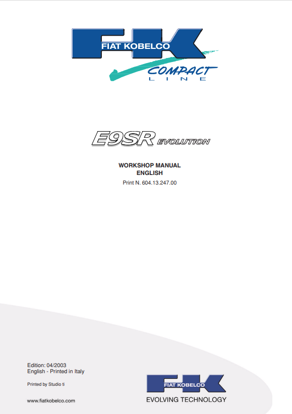 KOBELCO FIAT E9SR EVOLUTION COMPACT LINE WORKSHOP MANUAL PDF