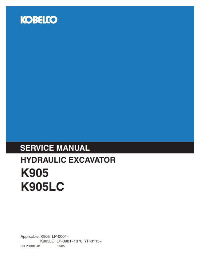 KOBELCO K905, K905LC HYDRAULIC EXCAVATOR SERVICE MANUAL PDF