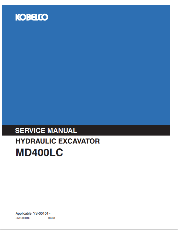 KOBELCO MD400LC HYDRAULIC EXCAVATOR SERVICE MANUAL PDF