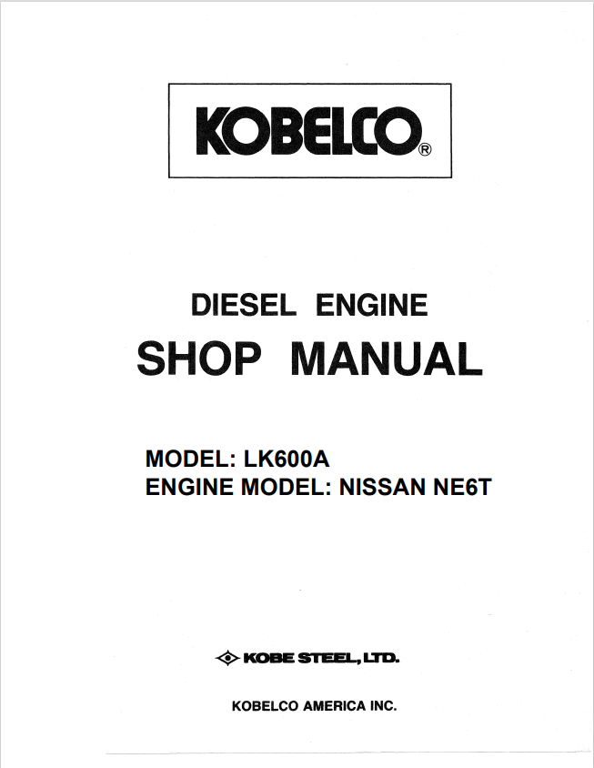 KOBELCO NISSAN NE6T DIESEL ENGINE SHOP MANUAL PDF